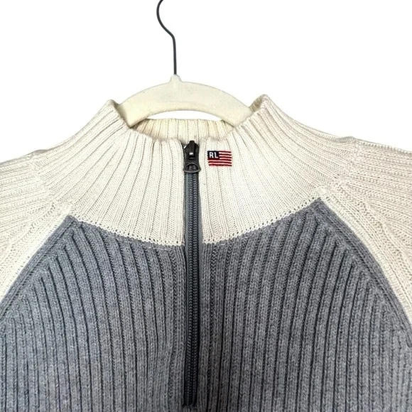 Vintage Ralph Lauren 100% Cotton Quarter Zip Pull Over Rib Knit Sweater Size L - Picture 7 of 13